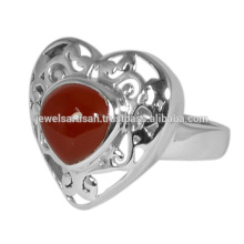 Glamorous Red Onyx Gemstone com 925 Sterling Silver Heart Shape Floral Designer Ring for Engagement